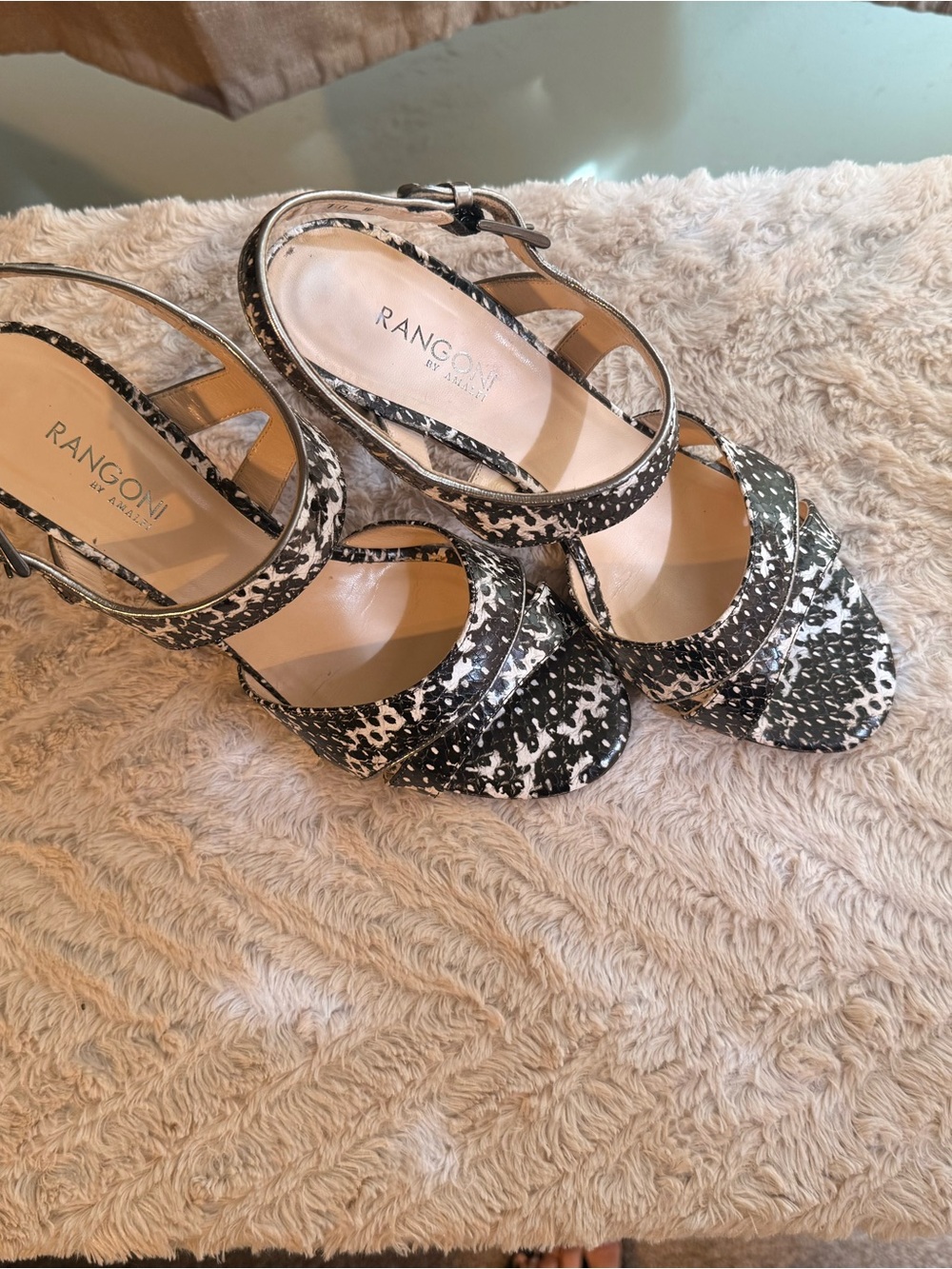Rangoni Black & White Patterned Strappy Heels